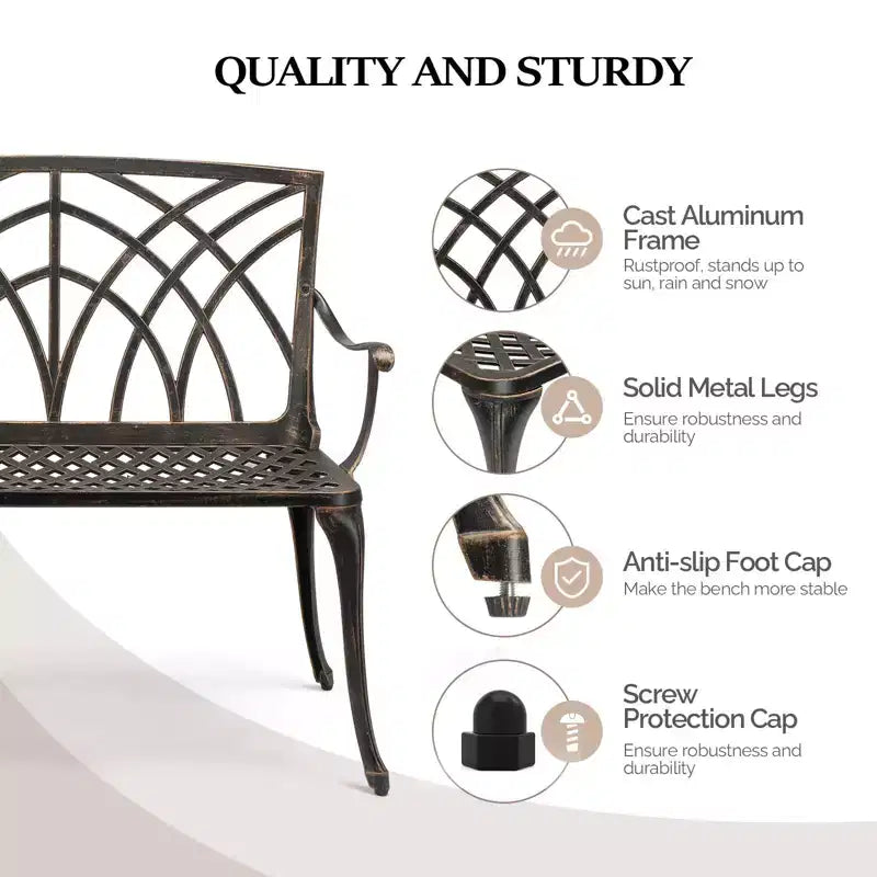 Karl Home | Banc de jardin en aluminium de 38 pouces