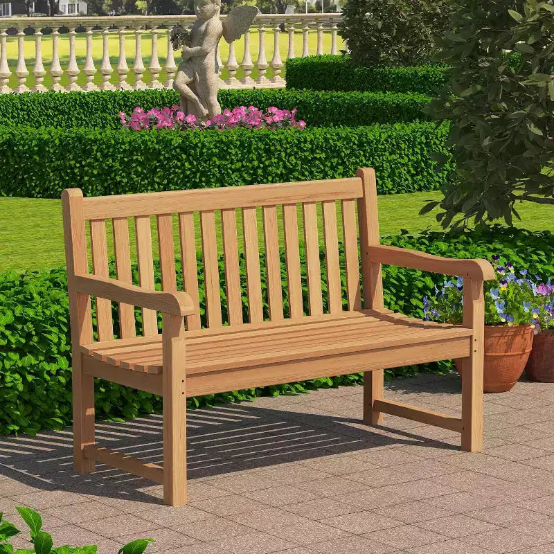 Tree City Teak Wood Outdoor Bench, 2-Person Patio Seating with Ergonomic Design, Weather-Resistant & Durable Teak Garden Bench