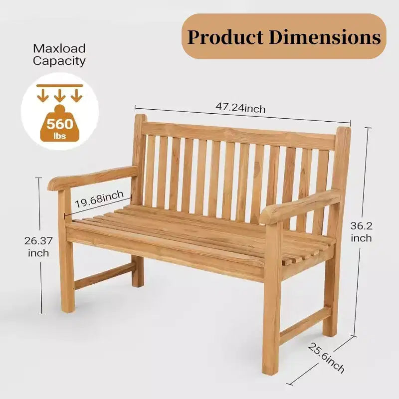 Banc d'extérieur en teck Tree City, siège de patio 2 places au design ergonomique, banc de jardin en teck résistant aux intempéries et durable