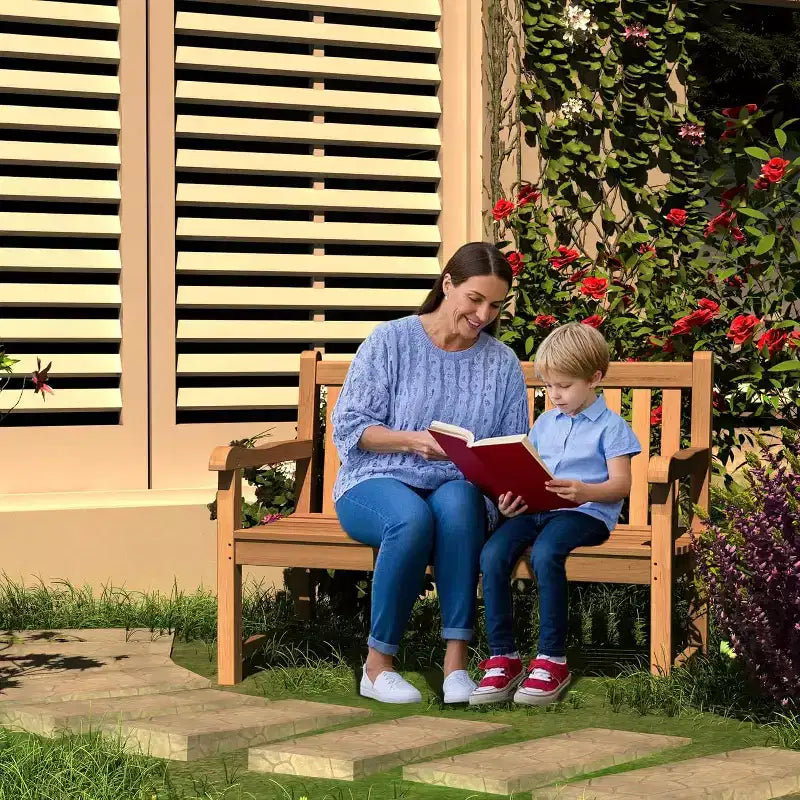 Banc d'extérieur en teck Tree City, siège de patio 2 places au design ergonomique, banc de jardin en teck résistant aux intempéries et durable