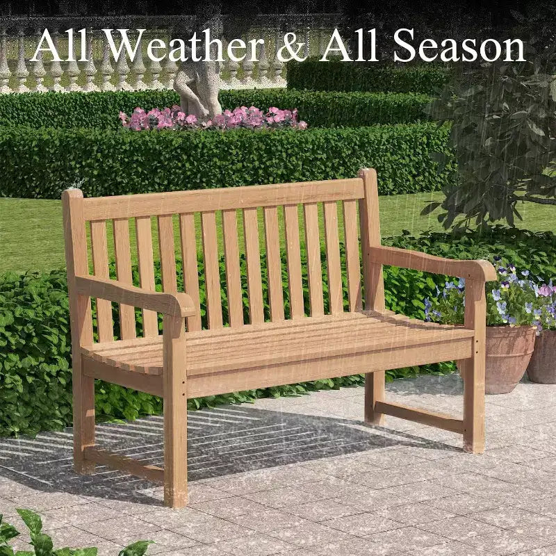 Banc d'extérieur en teck Tree City, siège de patio 2 places au design ergonomique, banc de jardin en teck résistant aux intempéries et durable