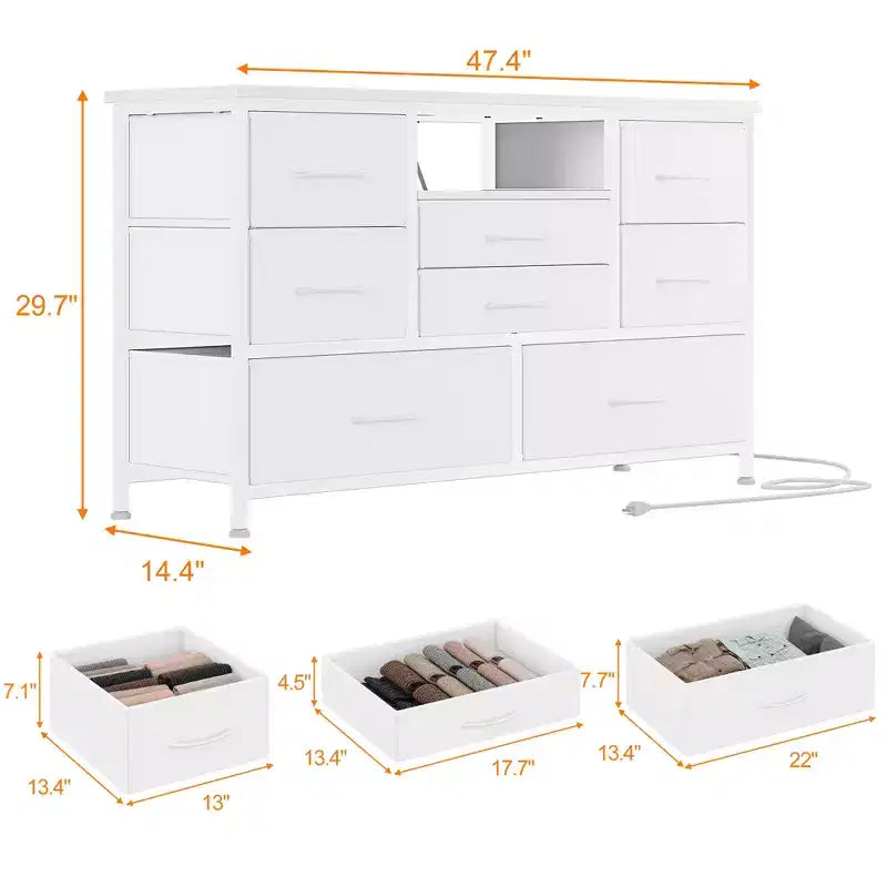 8-Drawer TV Stand for 55 TVs - Media Console with Adjustable Lights & Wood Top, Long Dresser for Bedroom & Living Room Storage