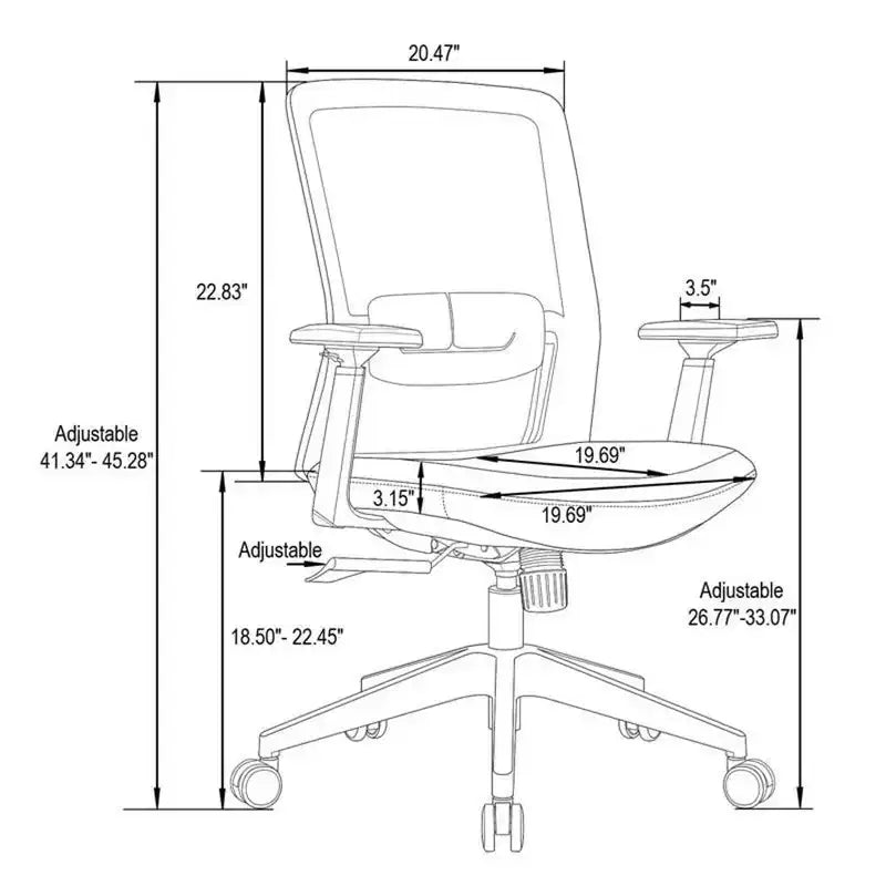 45.28" Adjustable Height Black PU Leather Office Chair with Casters & Lumbar Support