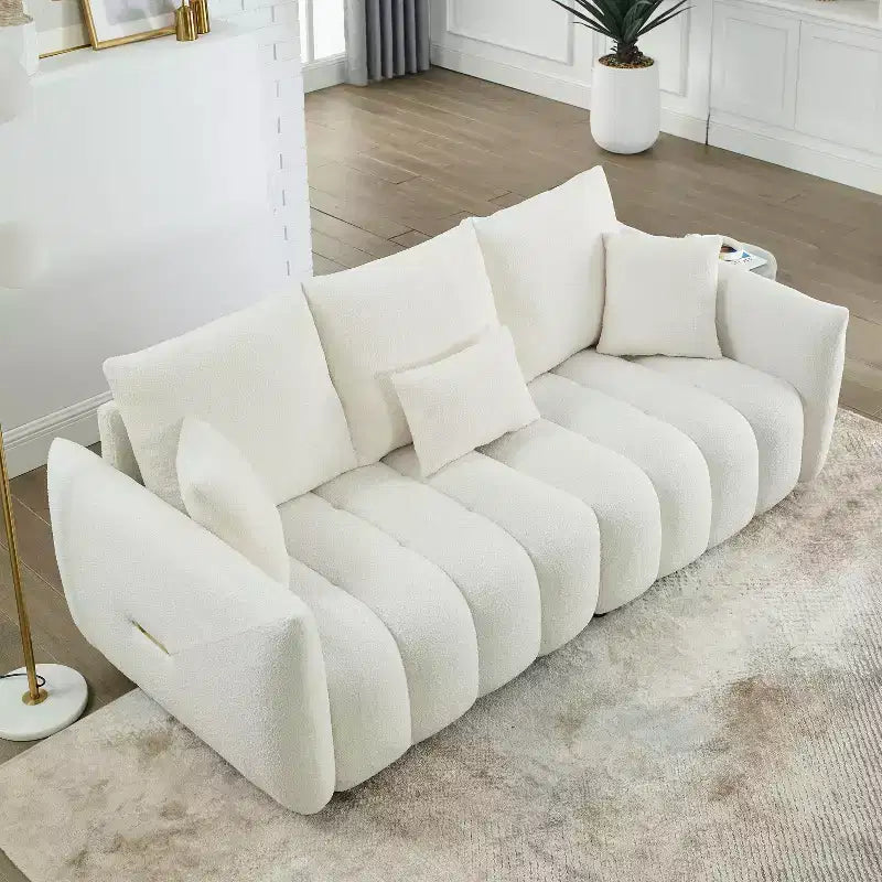 82" Teddy Velvet 3-Seater Sofa with 3 Accent Pillows
