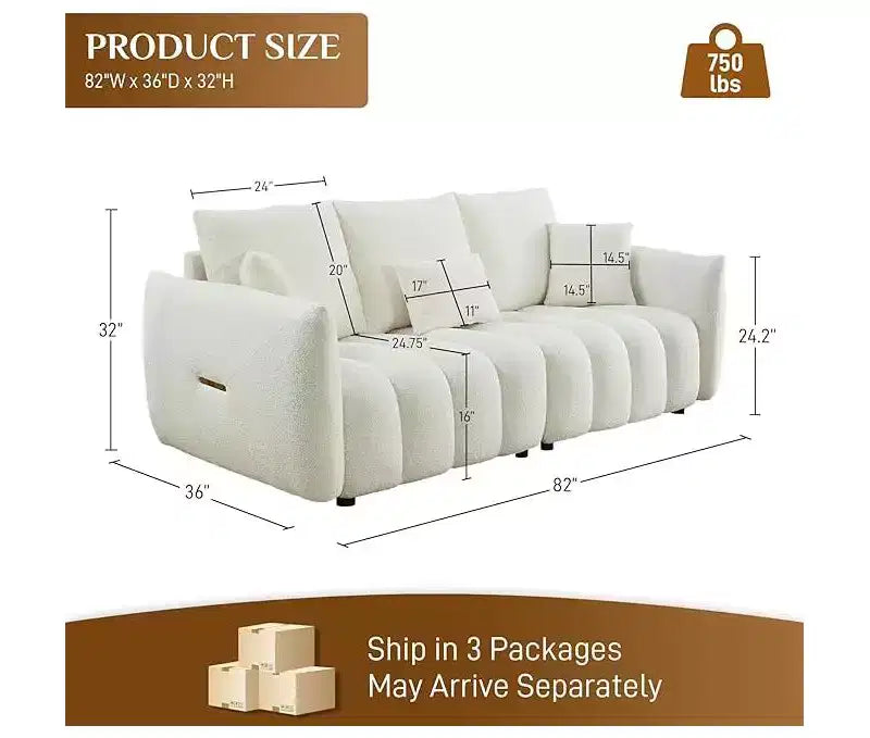 82" Teddy Velvet 3-Seater Sofa with 3 Accent Pillows