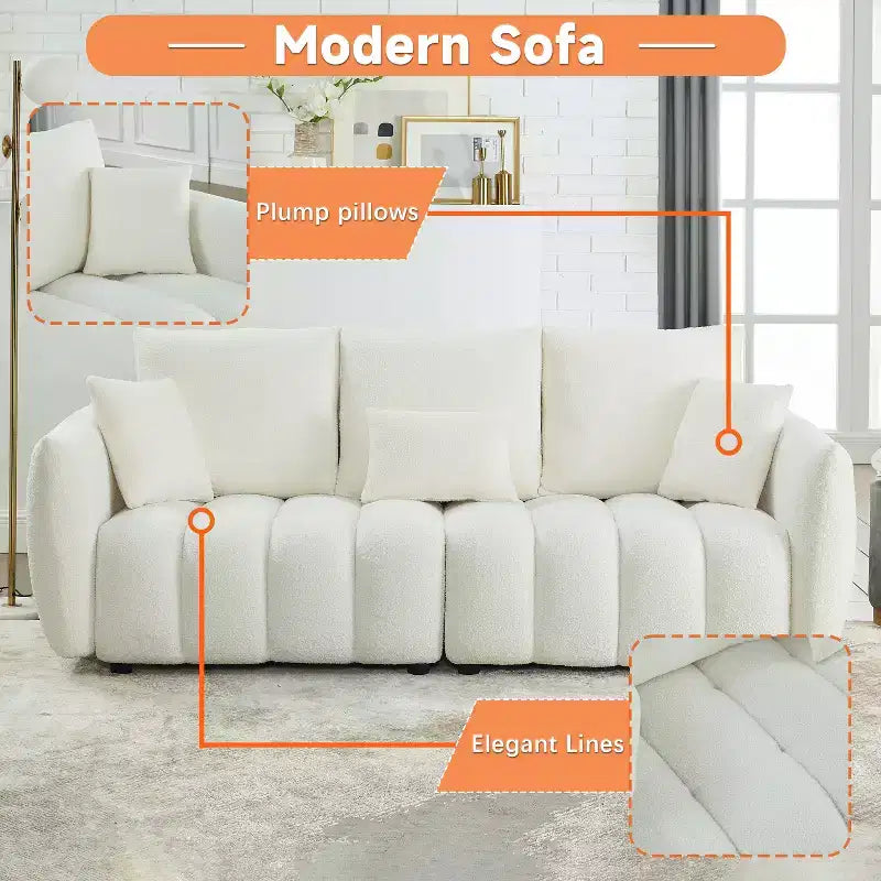 82" Teddy Velvet 3-Seater Sofa with 3 Accent Pillows