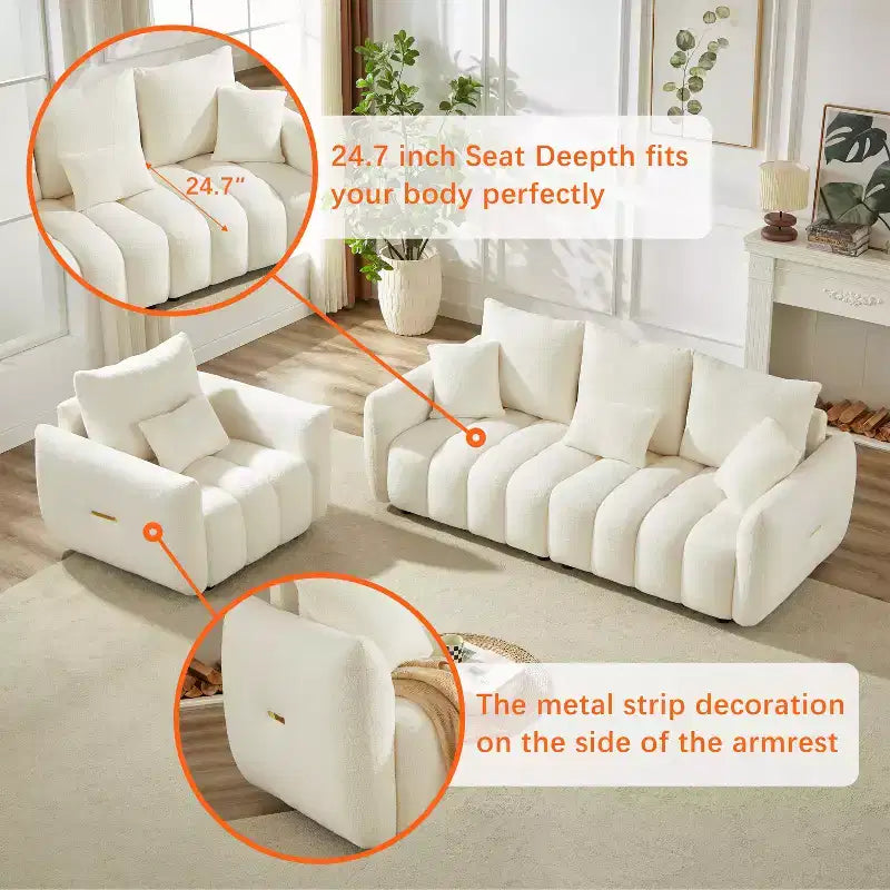 82" Teddy Velvet 3-Seater Sofa with 3 Accent Pillows