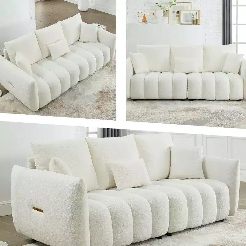 82" Teddy Velvet 3-Seater Sofa with 3 Accent Pillows
