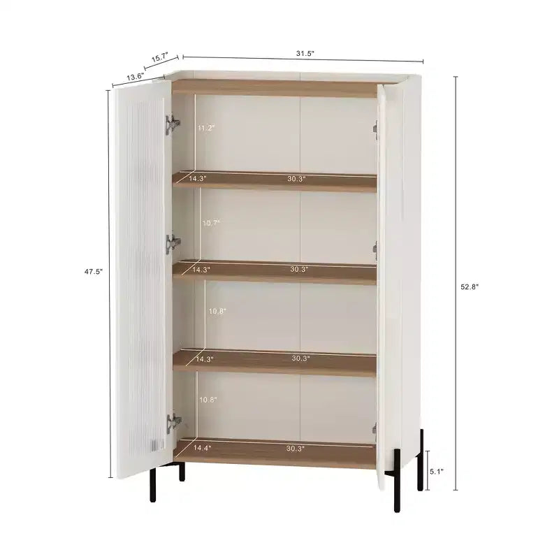31.5" Modern Tempered Glass Door Storage Cabinet with Tray Top