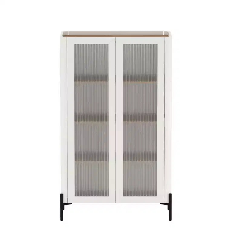 31.5" Modern Tempered Glass Door Storage Cabinet with Tray Top