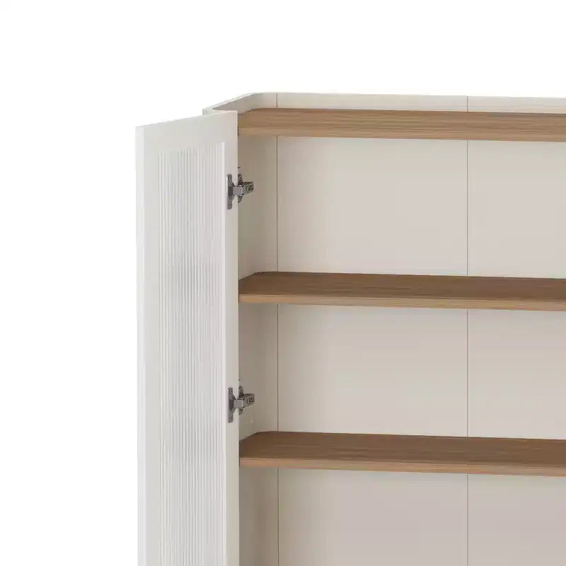 31.5" Modern Tempered Glass Door Storage Cabinet with Tray Top