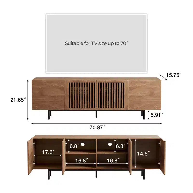 Modern 70.87" Walnut TV Stand - Multifunctional Entertainment Center for Living Room & Bedroom