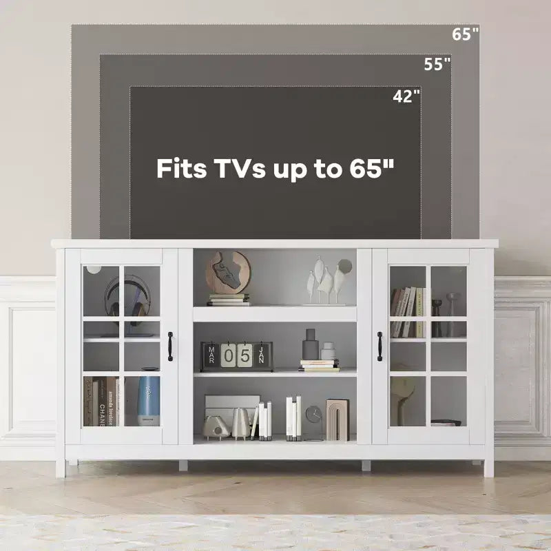 Wood TV Stand for 65 Inch, Modern TVs Entertainment Center with Storage Cabinets Media Console Table