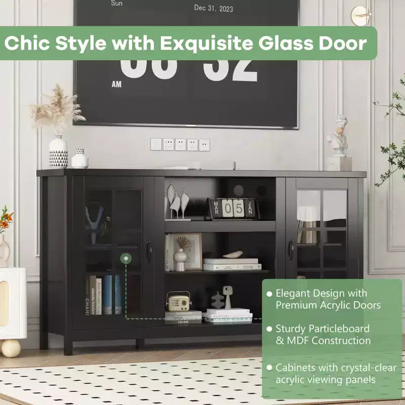 Wood TV Stand for 65 Inch, Modern TVs Entertainment Center with Storage Cabinets Media Console Table