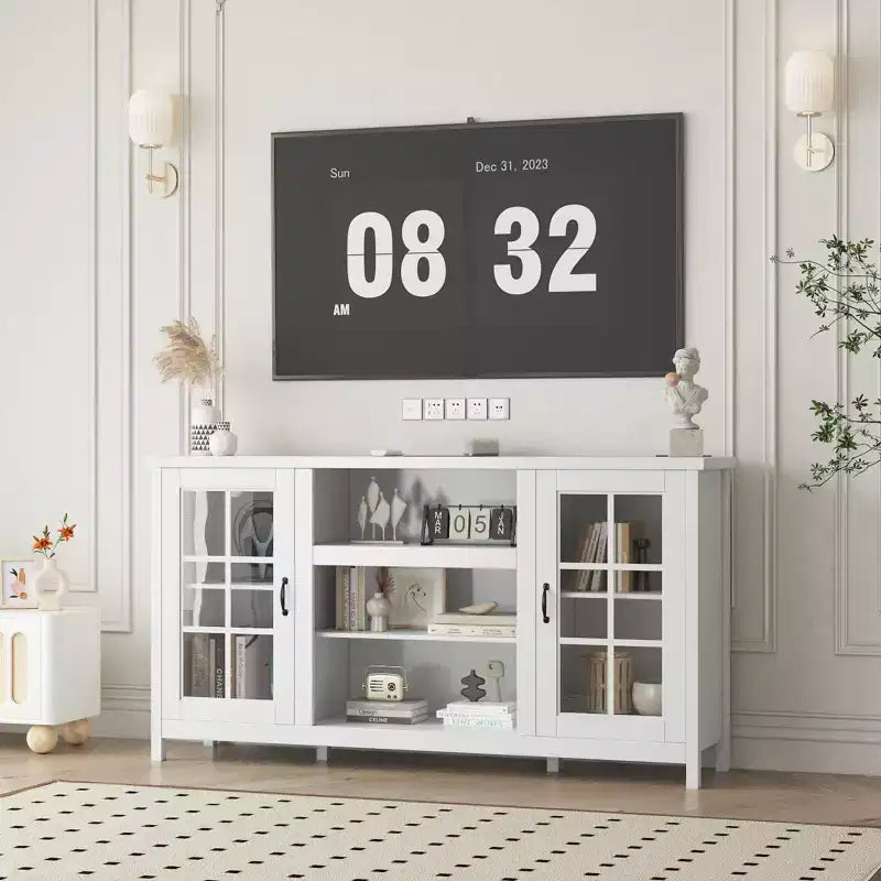 Wood TV Stand for 65 Inch, Modern TVs Entertainment Center with Storage Cabinets Media Console Table