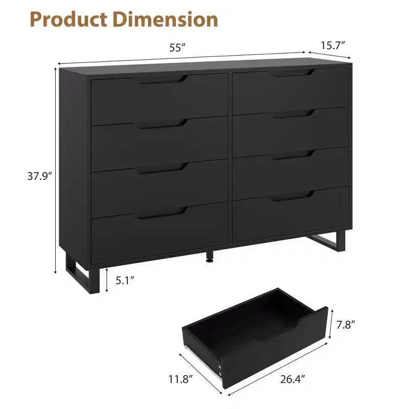 8-Drawer Dresser for Bedroom, 55" Wide Freestanding Horizontal Chest of Drawers