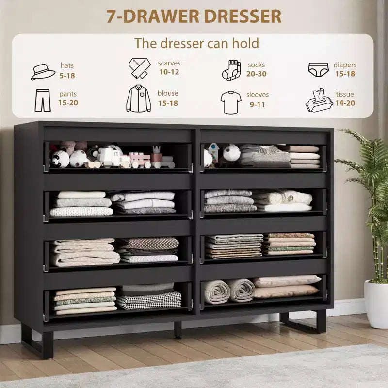 8-Drawer Dresser for Bedroom, 55" Wide Freestanding Horizontal Chest of Drawers