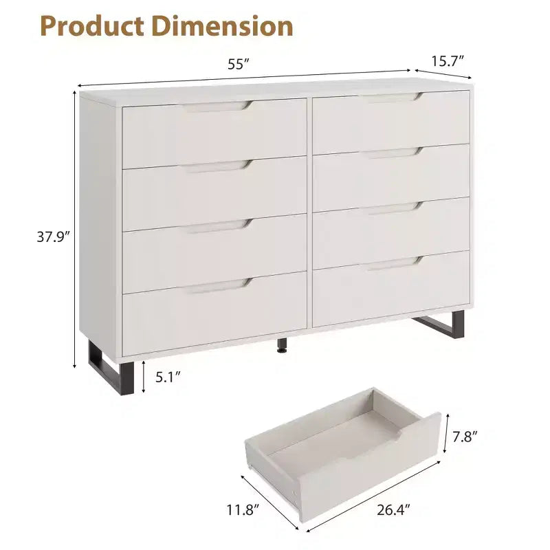 8-Drawer Dresser for Bedroom, 55" Wide Freestanding Horizontal Chest of Drawers