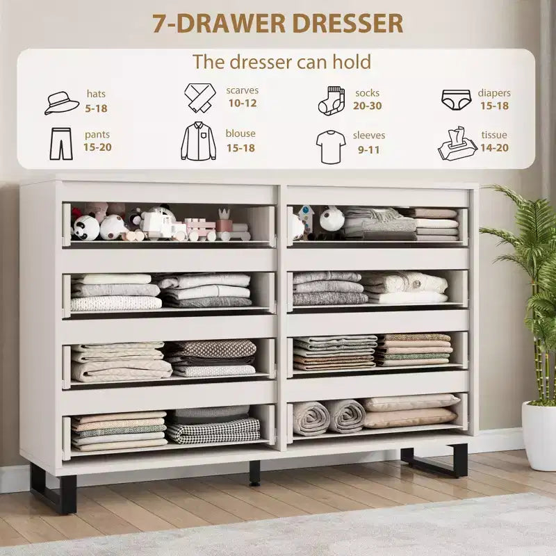 8-Drawer Dresser for Bedroom, 55" Wide Freestanding Horizontal Chest of Drawers