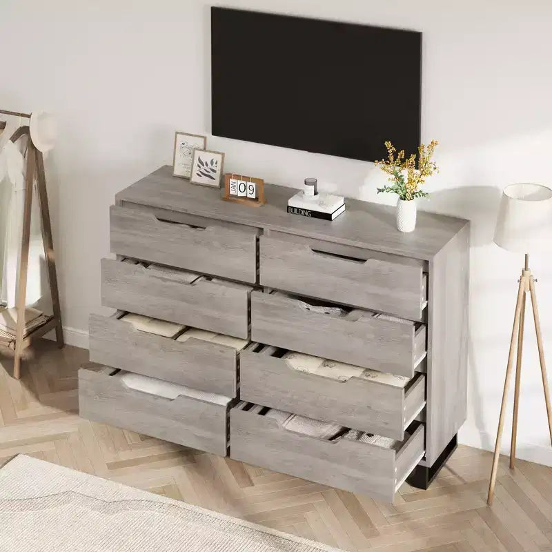 8-Drawer Dresser for Bedroom, 55" Wide Freestanding Horizontal Chest of Drawers