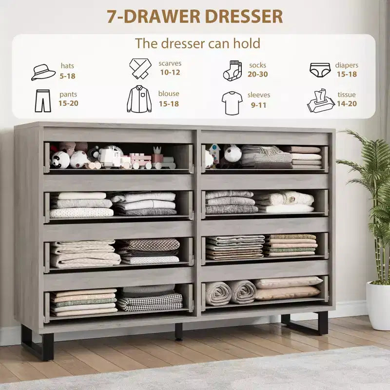 8-Drawer Dresser for Bedroom, 55" Wide Freestanding Horizontal Chest of Drawers