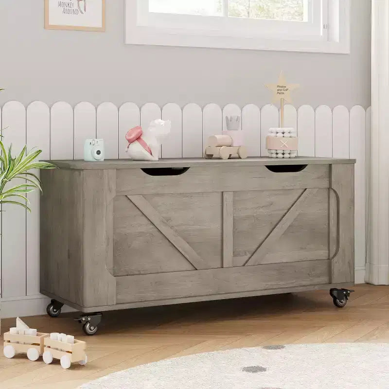 39" Storage Chest with Wheels - Modern Wood Storage Bench, 350 lbs, Grey