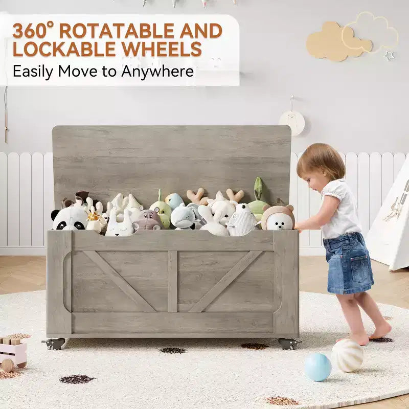 39" Storage Chest with Wheels - Modern Wood Storage Bench, 350 lbs, Grey
