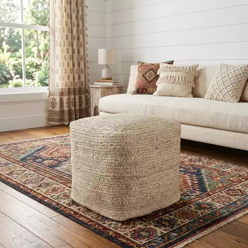 18" Natural Jute Square Pouf Ottoman