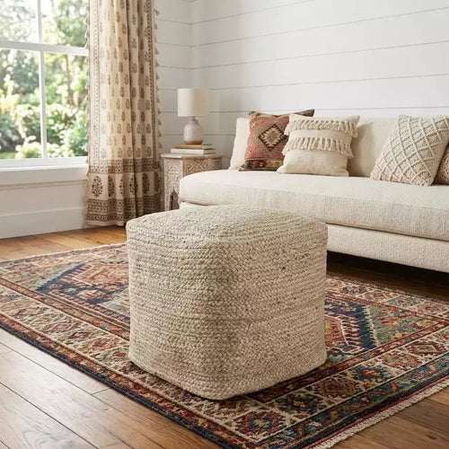 18" Natural Jute Square Pouf Ottoman