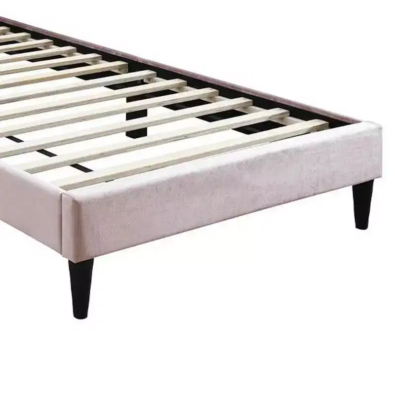 Full Bed with Tufted Light Pink Velvet Upholstery & Diamond Stitch Headboard