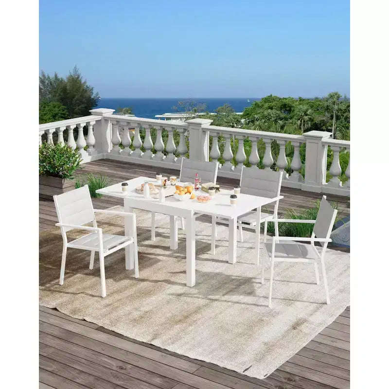 Aluminum Wood Grain Extendable Outdoor Dining Table - Rectangular, Rust-Resistant, Seats 6