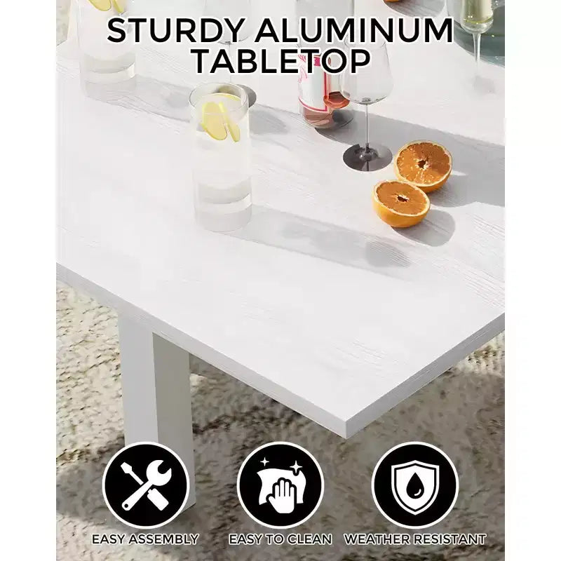 Aluminum Wood Grain Extendable Outdoor Dining Table - Rectangular, Rust-Resistant, Seats 6