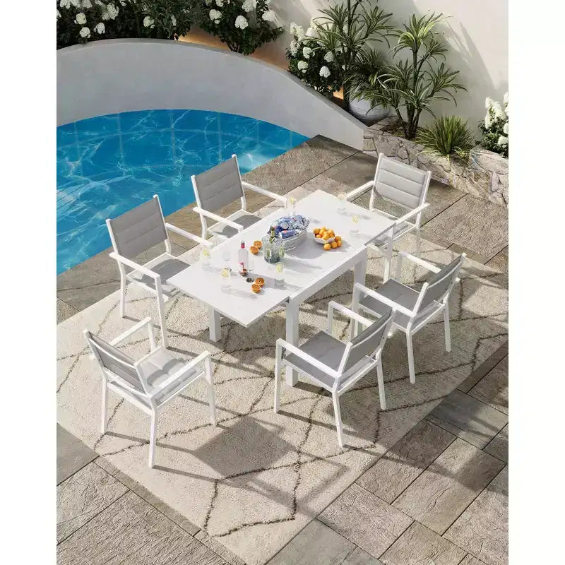 Aluminum Wood Grain Extendable Outdoor Dining Table - Rectangular, Rust-Resistant, Seats 6