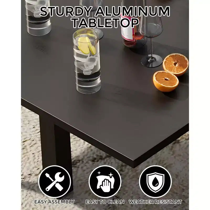 Aluminum Wood Grain Extendable Outdoor Dining Table - Rectangular, Rust-Resistant, Seats 6