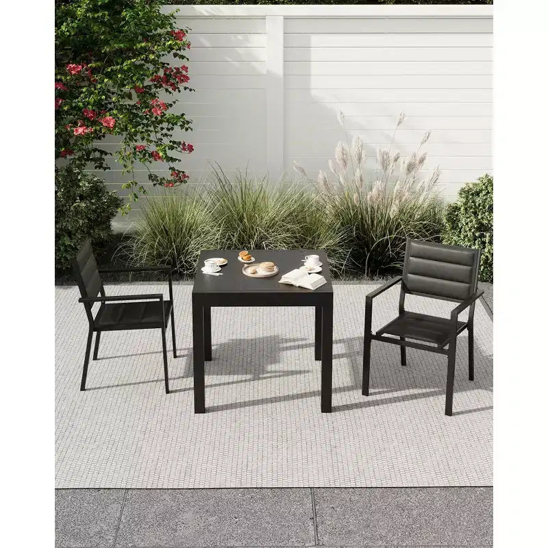 Aluminum Wood Grain Extendable Outdoor Dining Table - Rectangular, Rust-Resistant, Seats 6