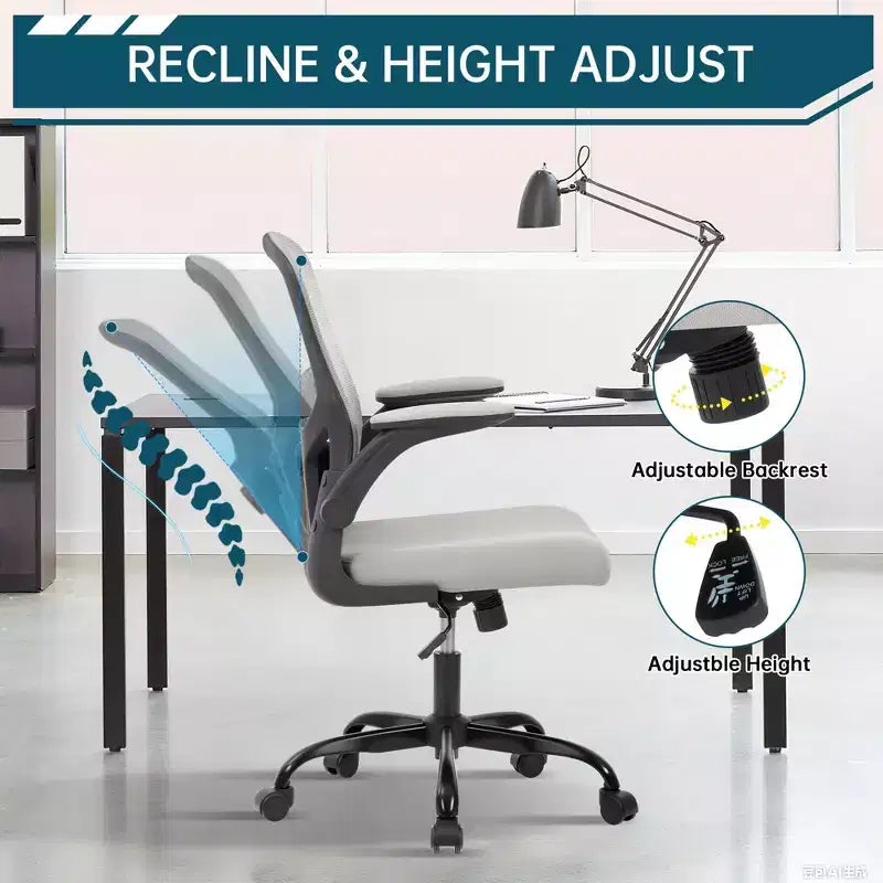 Ergonomic Office Chair, Swivel Rolling Computer Desk Chair, Rolling Mesh Chair, Flip-Up Armrest, for Home Office, Study, Bedroom