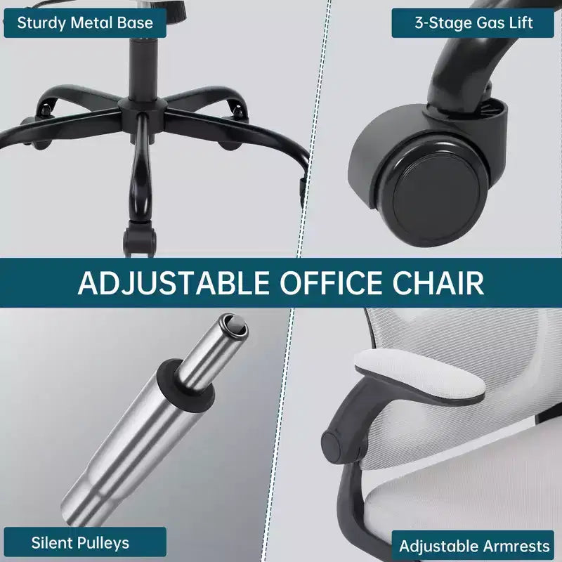 Ergonomic Office Chair, Swivel Rolling Computer Desk Chair, Rolling Mesh Chair, Flip-Up Armrest, for Home Office, Study, Bedroom