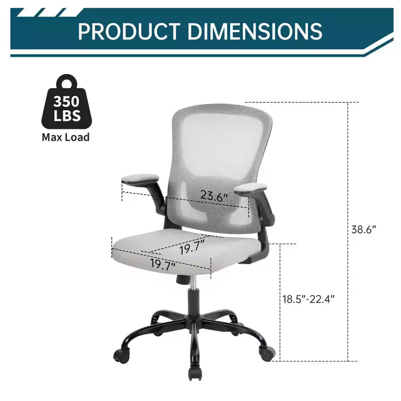 Ergonomic Office Chair, Swivel Rolling Computer Desk Chair, Rolling Mesh Chair, Flip-Up Armrest, for Home Office, Study, Bedroom