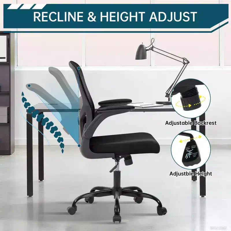 Ergonomic Office Chair, Swivel Rolling Computer Desk Chair, Rolling Mesh Chair, Flip-Up Armrest, for Home Office, Study, Bedroom