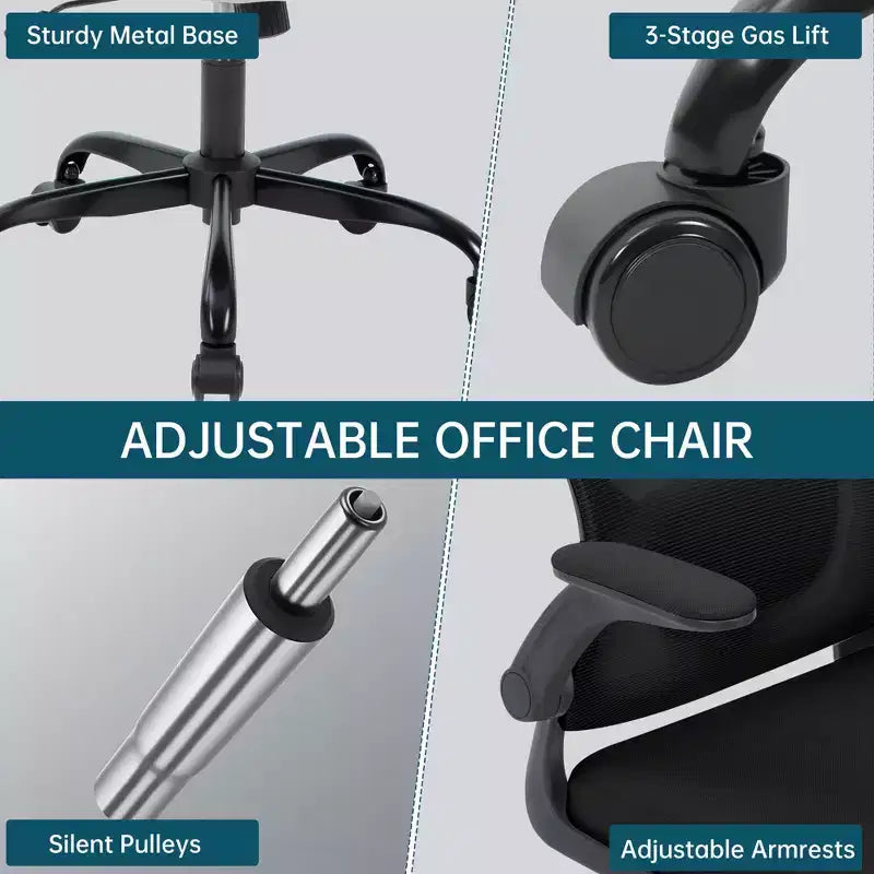 Ergonomic Office Chair, Swivel Rolling Computer Desk Chair, Rolling Mesh Chair, Flip-Up Armrest, for Home Office, Study, Bedroom