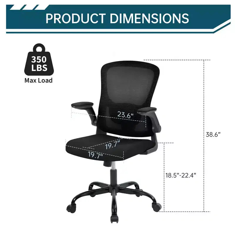 Ergonomic Office Chair, Swivel Rolling Computer Desk Chair, Rolling Mesh Chair, Flip-Up Armrest, for Home Office, Study, Bedroom
