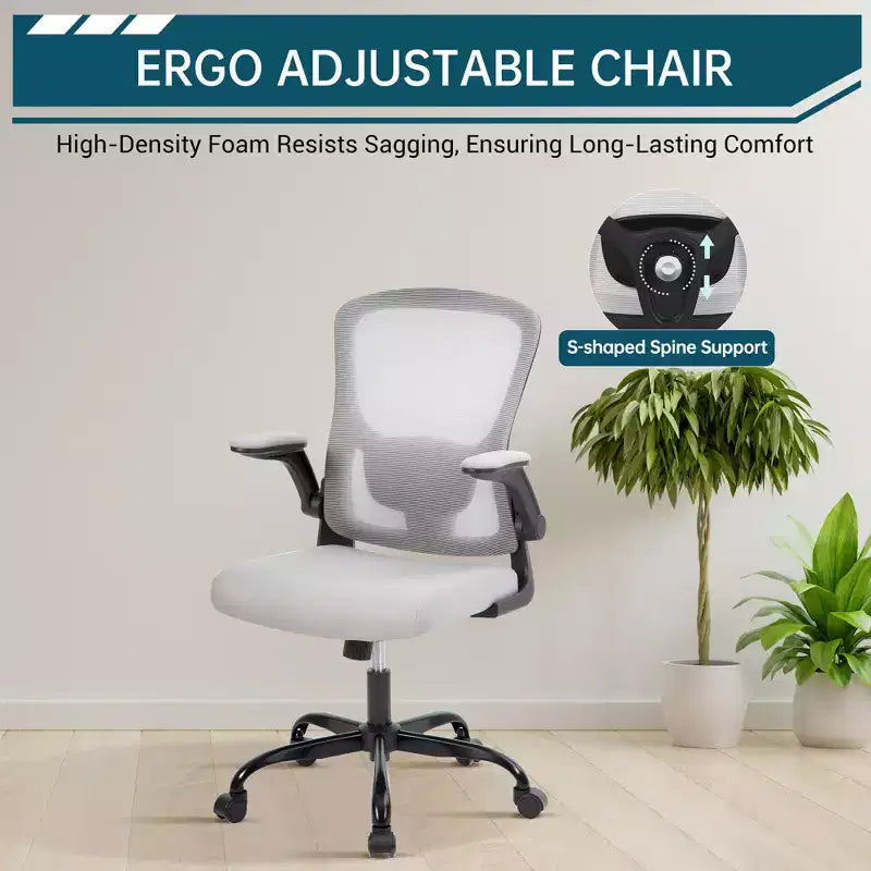 Ergonomic Office Chair, Swivel Rolling Computer Desk Chair, Rolling Mesh Chair, Flip-Up Armrest, for Home Office, Study, Bedroom
