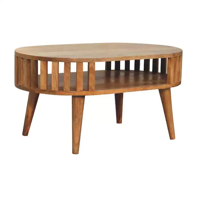 Solid Oak Wood Coffee Table - Natural Grain, 4-Leg Base