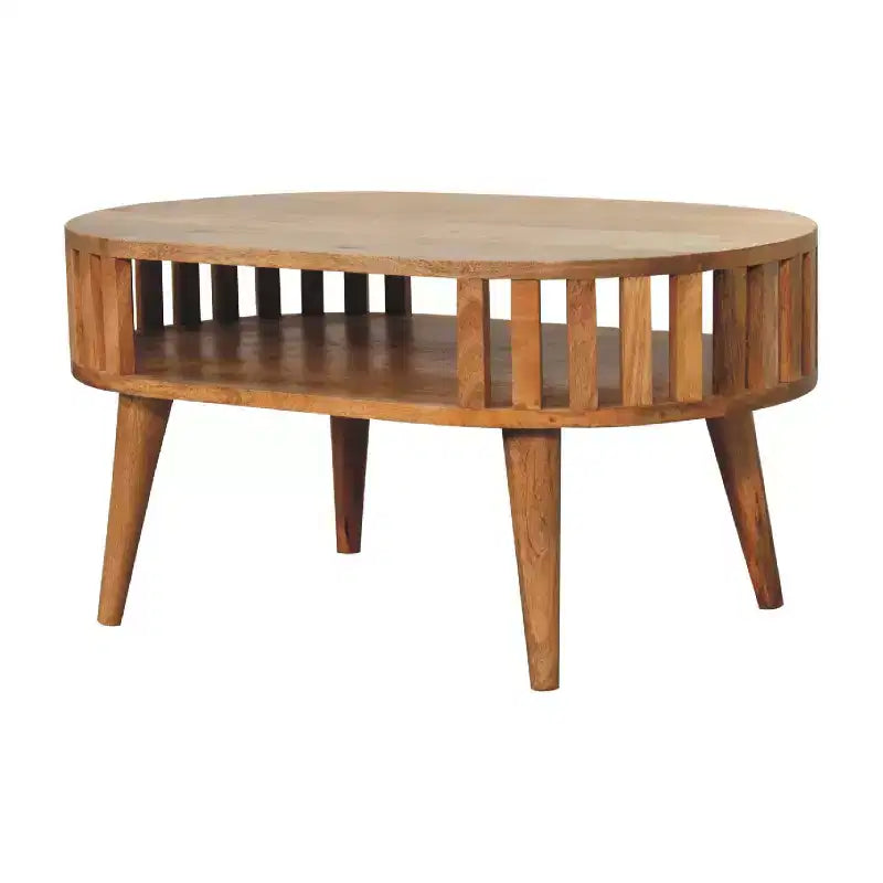 Solid Oak Wood Coffee Table - Natural Grain, 4-Leg Base