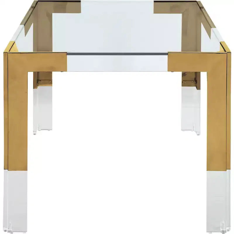 Glass Top Dining Table - Gold Stainless Steel Frame, 60" Rectangle