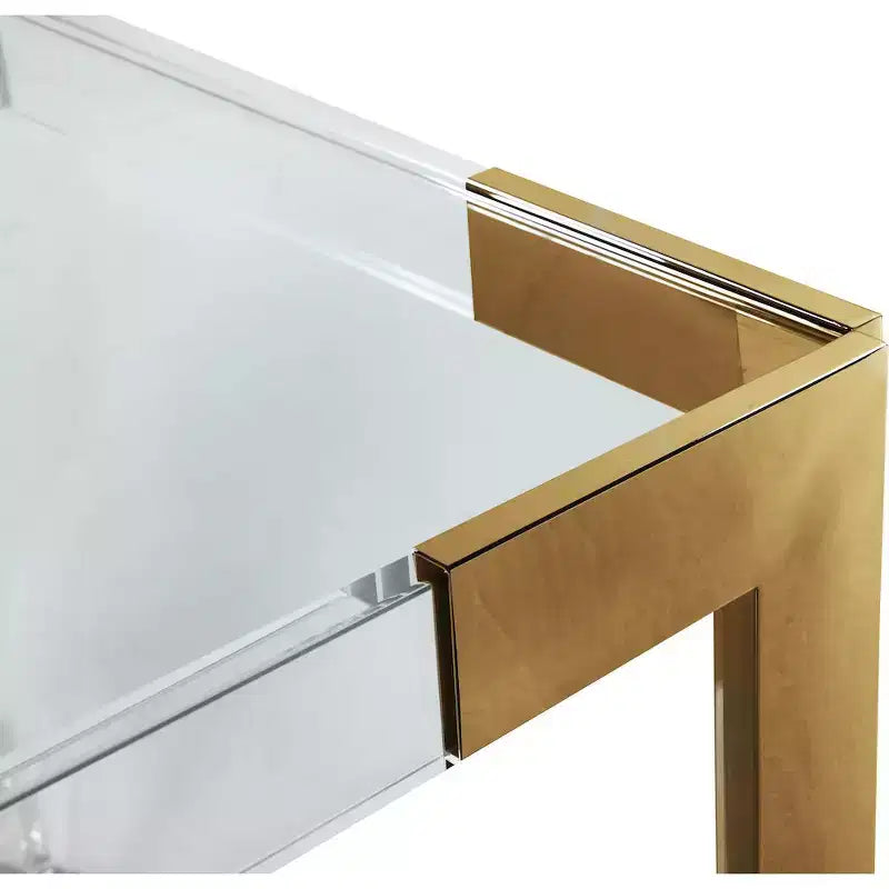 Glass Top Dining Table - Gold Stainless Steel Frame, 60" Rectangle