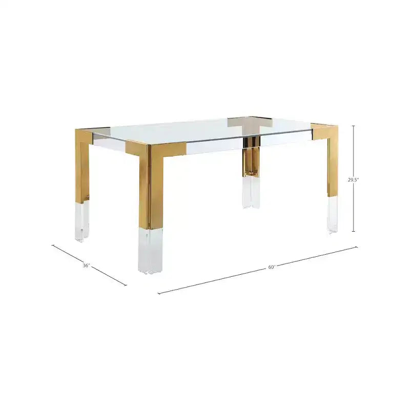 Glass Top Dining Table - Gold Stainless Steel Frame, 60" Rectangle