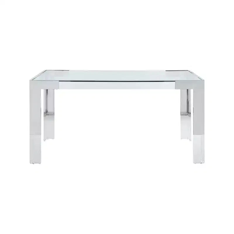 Glass Top Dining Table - Gold Stainless Steel Frame, 60" Rectangle