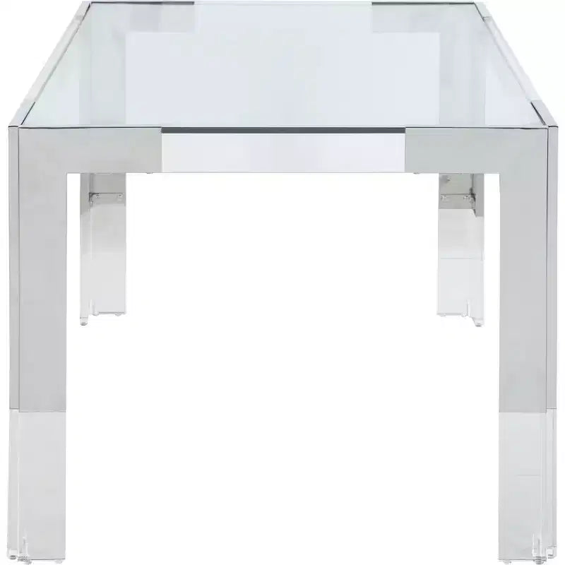 Glass Top Dining Table - Gold Stainless Steel Frame, 60" Rectangle