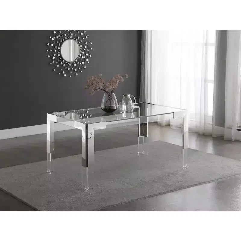 Glass Top Dining Table - Gold Stainless Steel Frame, 60" Rectangle